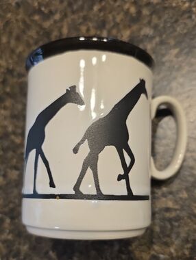White Ceramic Mug with Black Giraffe Silhouette. Made In ENGLAND by Just Mugs.